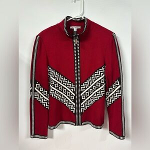 St. John Jacket Medium Red Knit Striped Full Zip USA Career Modern